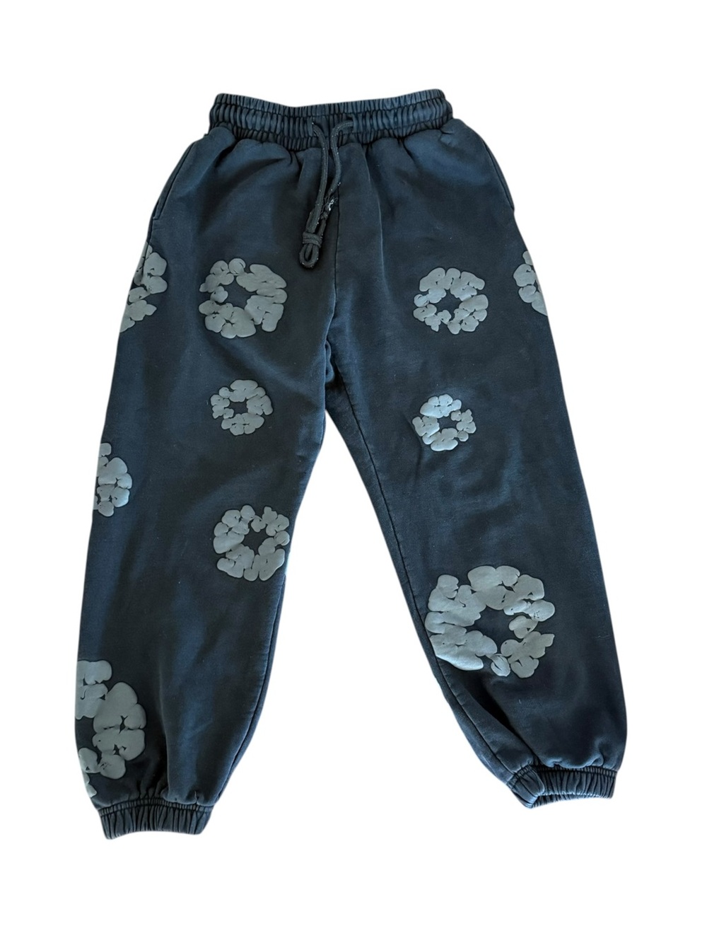 Denim Tears Mono Wreath Sweatpants Gray on Black Tie Waist Pockets Size L